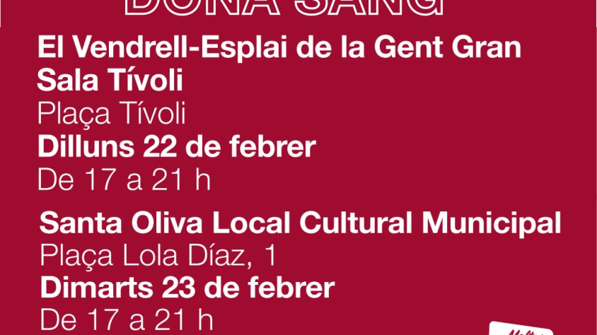 Nova campanya de donació de sang al Vendrell i Santa Oliva