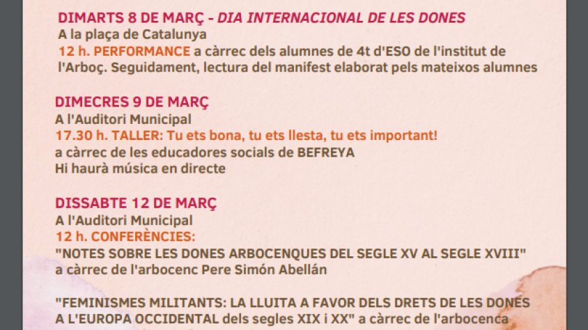 L'Arboç commemora el dia Internacional de la Dona amb diversos actes 