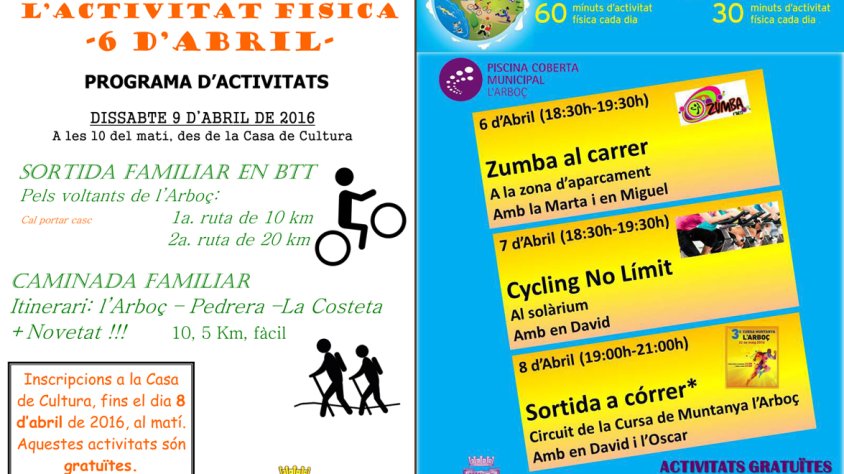 Cartells promocionals de les activitats del Dia Mundial de l’Activitat Física.