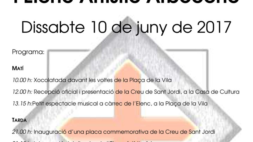 Cartell Promocional del reconeixement de la Creu de Sant Jordi concedida a l’Elenc Artístic Arbocenc.