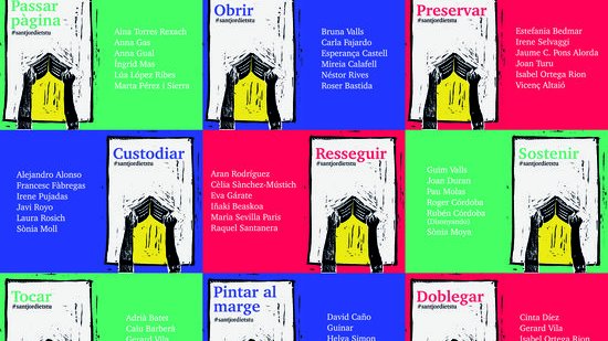 Collage amb els nou 'títols' de llibrets per imprimir a casa, de la campanya #SantJordiEtsTu, per promoure el no enviament de llibres a domicili aquest Sant Jordi. Dimarts 21 d'abril del 2020