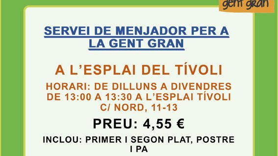 Servei de menjar per emportar per a la gent gran a ‘Esplai del Tívoli