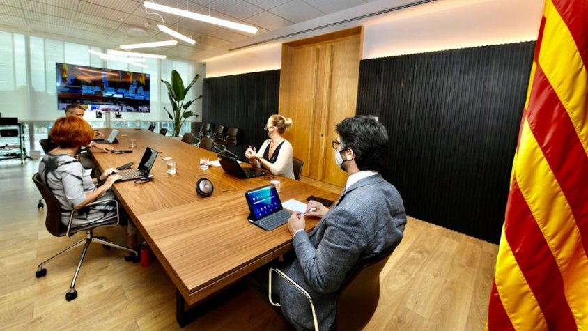 El conseller de Polítiques Digitals i Administració Pública, Jordi Puigneró, en la conferència sectorial telemàtica per regular el teletreball
