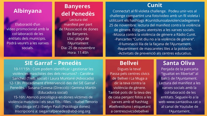 La comarca del Baix Penedès organitza actes en motiu del Dia Internacional per a l'Eliminació de la Violència Contra les Dones