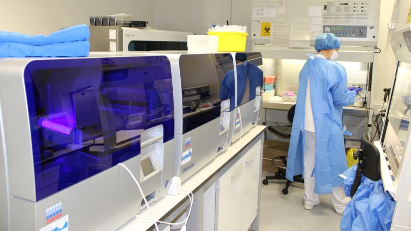 Pla general d'un laboratori on s'analitzen les proves PCR de covid-19.