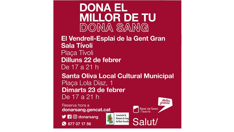 Nova campanya de donació de sang al Vendrell i Santa Oliva