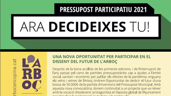 Els arbocencs i arbocenques presenten més de 120 propostes en els Pressupostos Participatius 2021