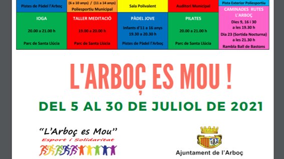 L'Arboç posa en marxa la VII edició de "l'Arboç es mou", un juliol ple d’activitats esportives a la vila per a tothom