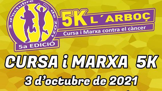 La 5ena Cursa i Marxa solidària contra el càncer de l'Arboç serà el 3 d'octubre de 2021