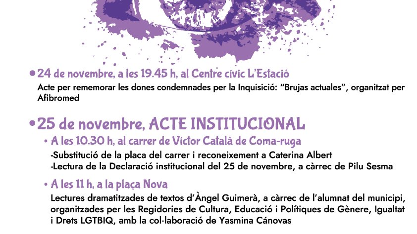 Es presenten els actes amb motiu del 25 N, Dia Internacional per a l’eliminació de la violència envers les dones