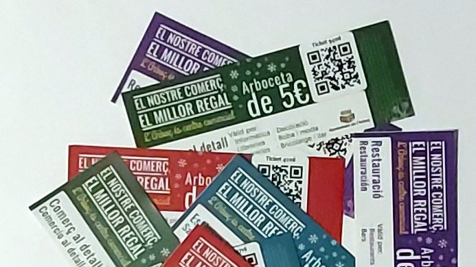 Hi hauran 4 tipus de vals d’arbocetes, tots de 5€, segons la tipologia de servei: Alimentació, Salut i estètica, Comerç al detall i Restauració.