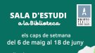La Biblioteca Pública Terra Baixa torna a oferir el servei de sales d’estudi durant el maig i el juny