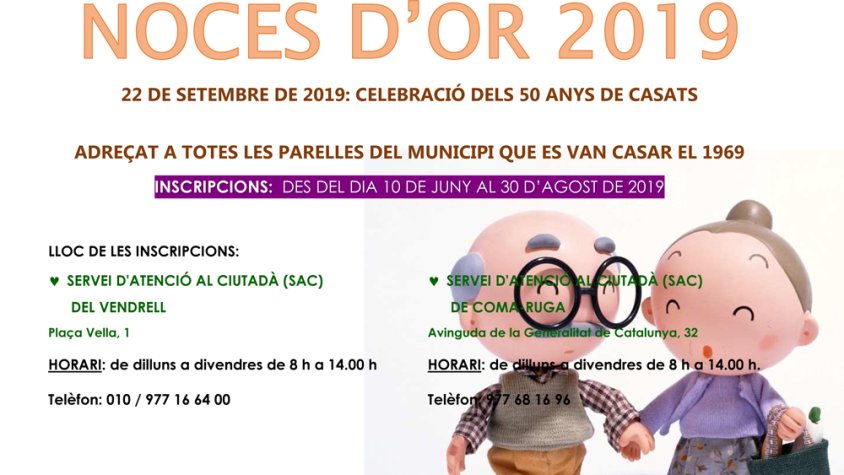 Obert el període d’inscripcions de la celebració de les Noces d’Or 2019